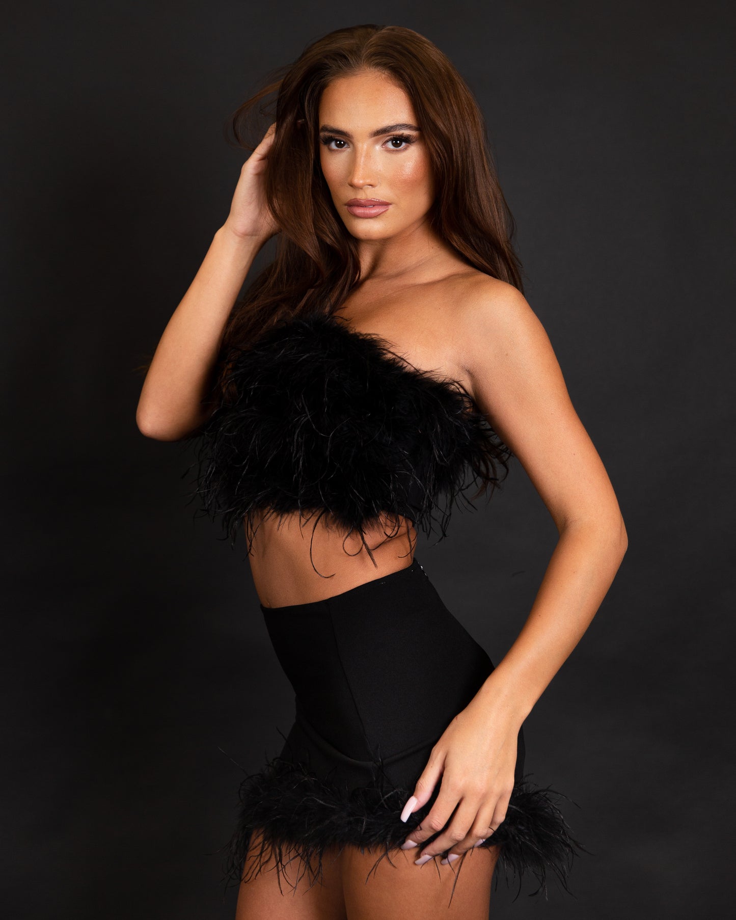 Strapless Feather Crop Top - Black