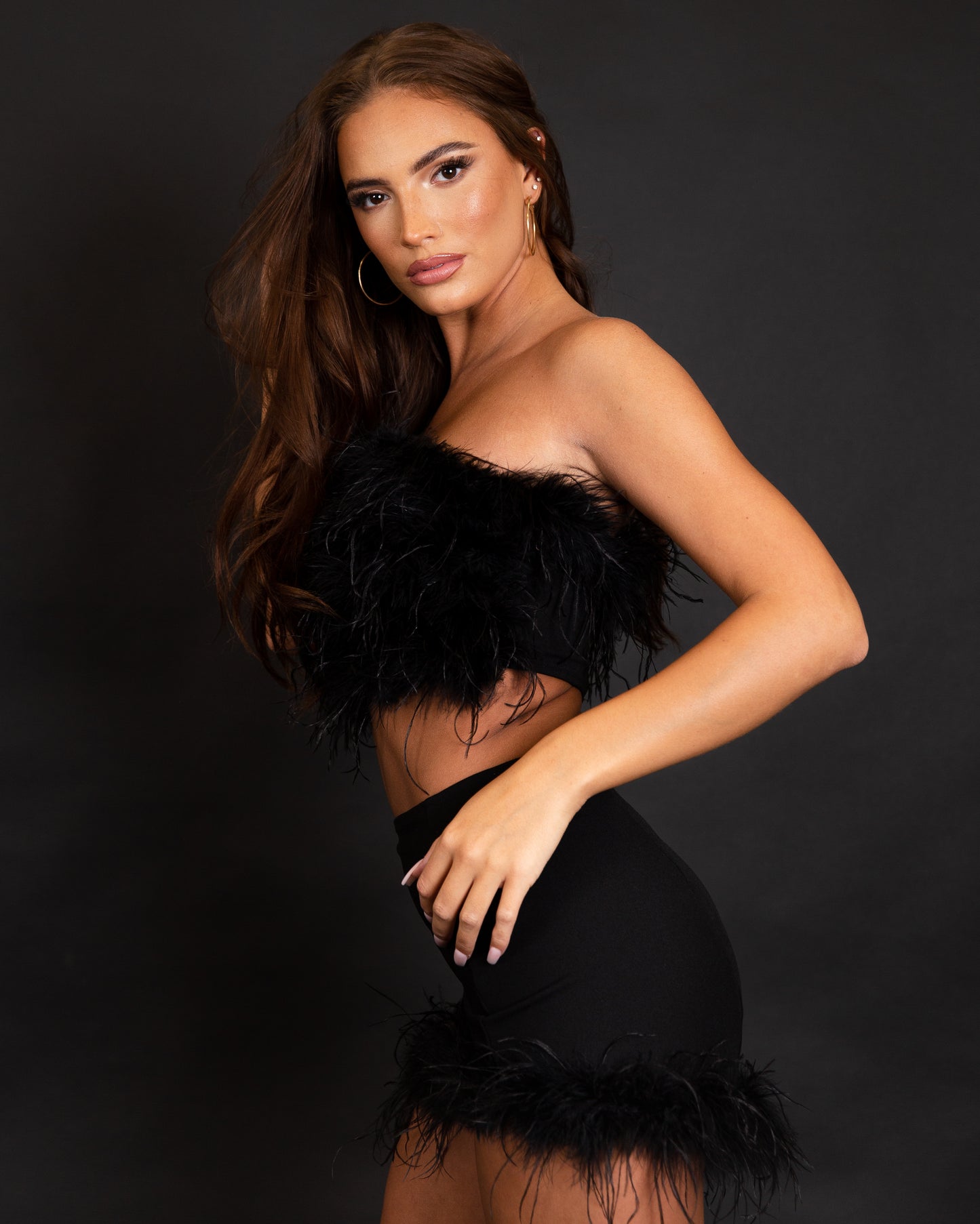 Strapless Feather Crop Top - Black