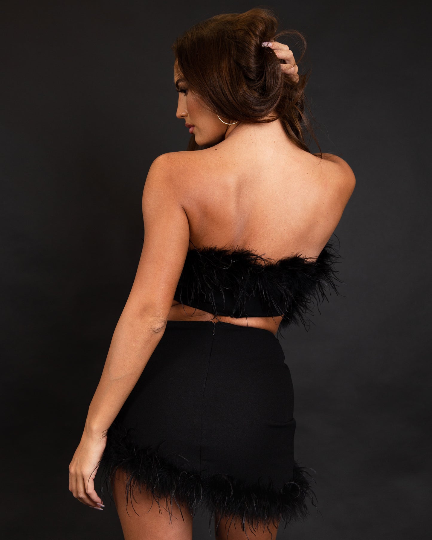 Strapless Feather Crop Top - Black