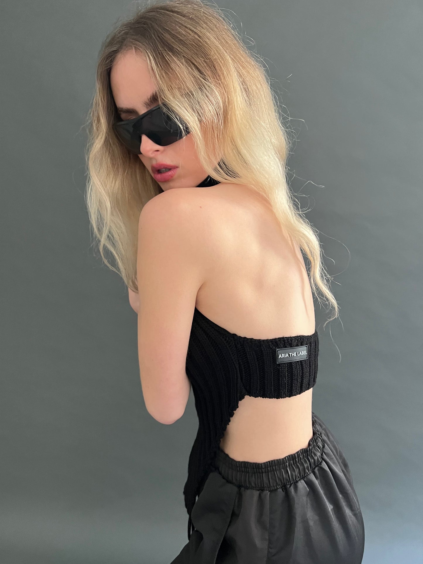 Knit Distressed Halterneck - Black
